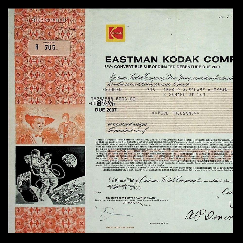 Eastman Kodak Company Bond Certificate 1980 (with astronaut filming)