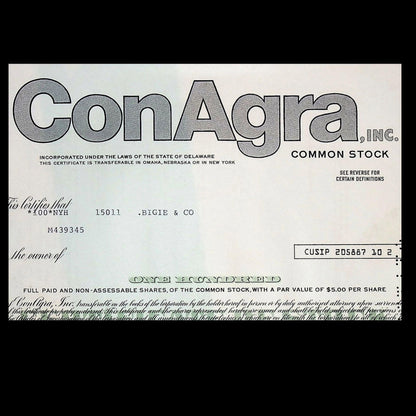 ConAgra Inc Stock Certificate from 1980s