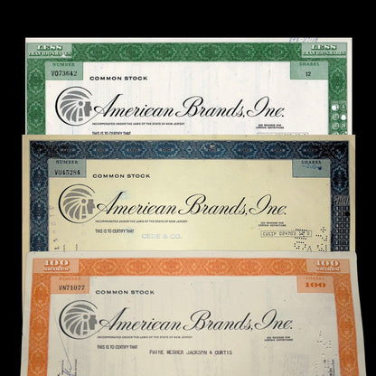 American Brands Inc Stock Certificate (Lucy Strike + Pall Mall cigarettes) from 1970s