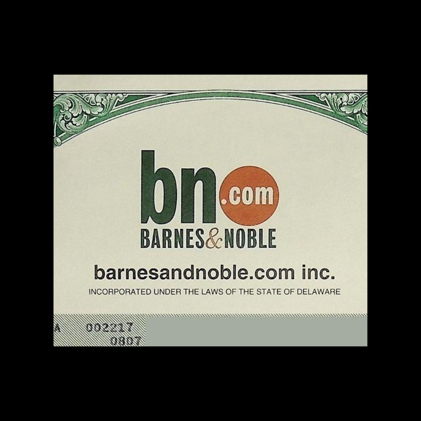 Barnes &amp; Noble 股票证书 - 2003 年互联网时代