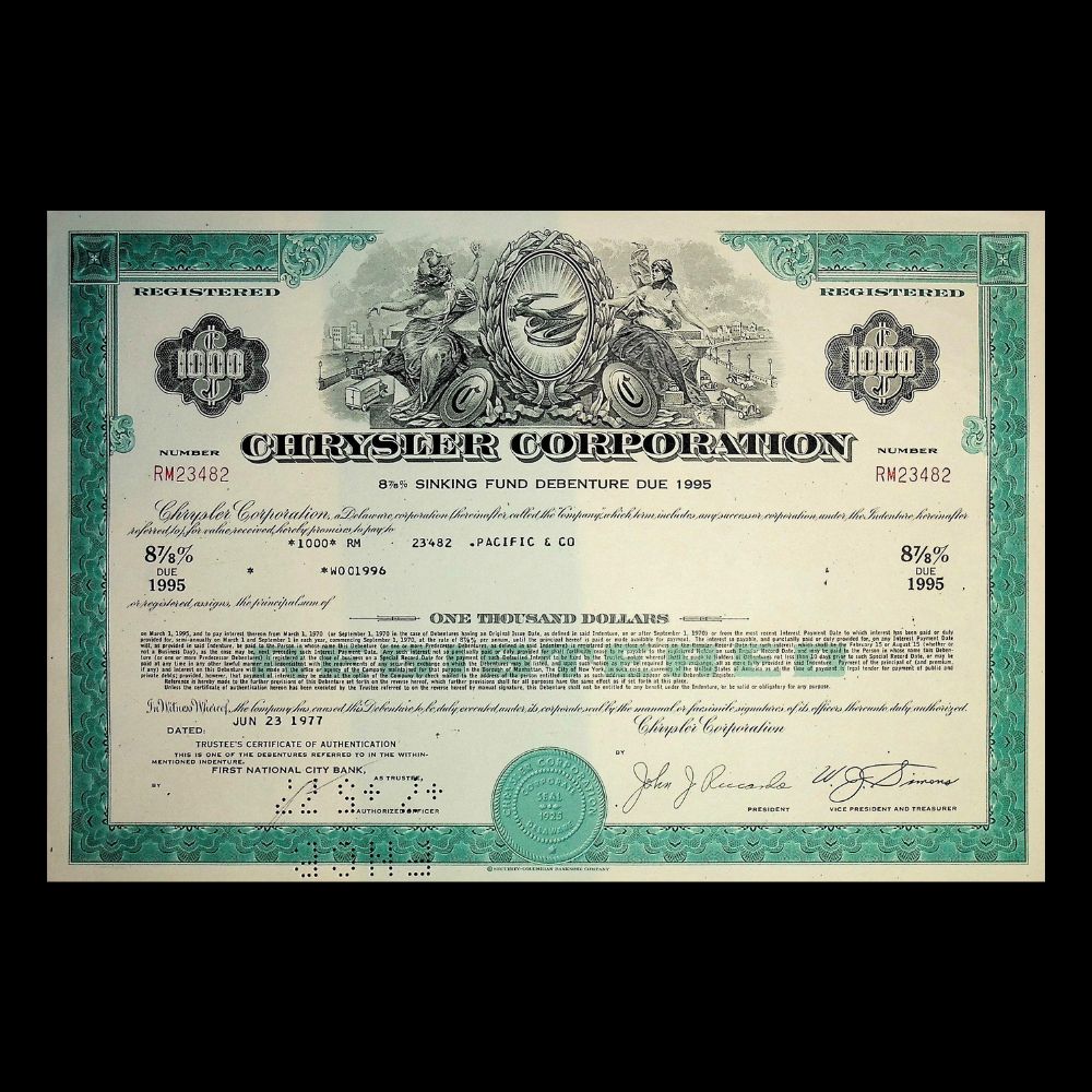 Chrysler Automotive Stock and Bond Certificates from 1970s