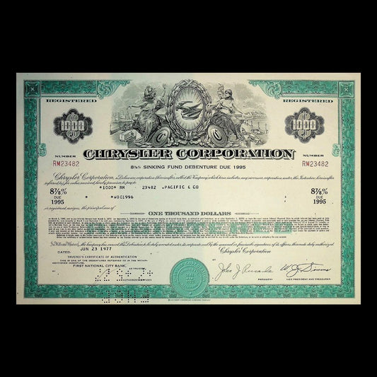Chrysler Automotive Stock and Bond Certificates from 1970s
