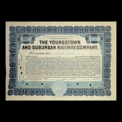 Youngstown and Suburban Railway Company Stock Certificate from 1915