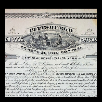 New York, Pittsburgh & Chicago Construction Company Stock Certificate from 1881