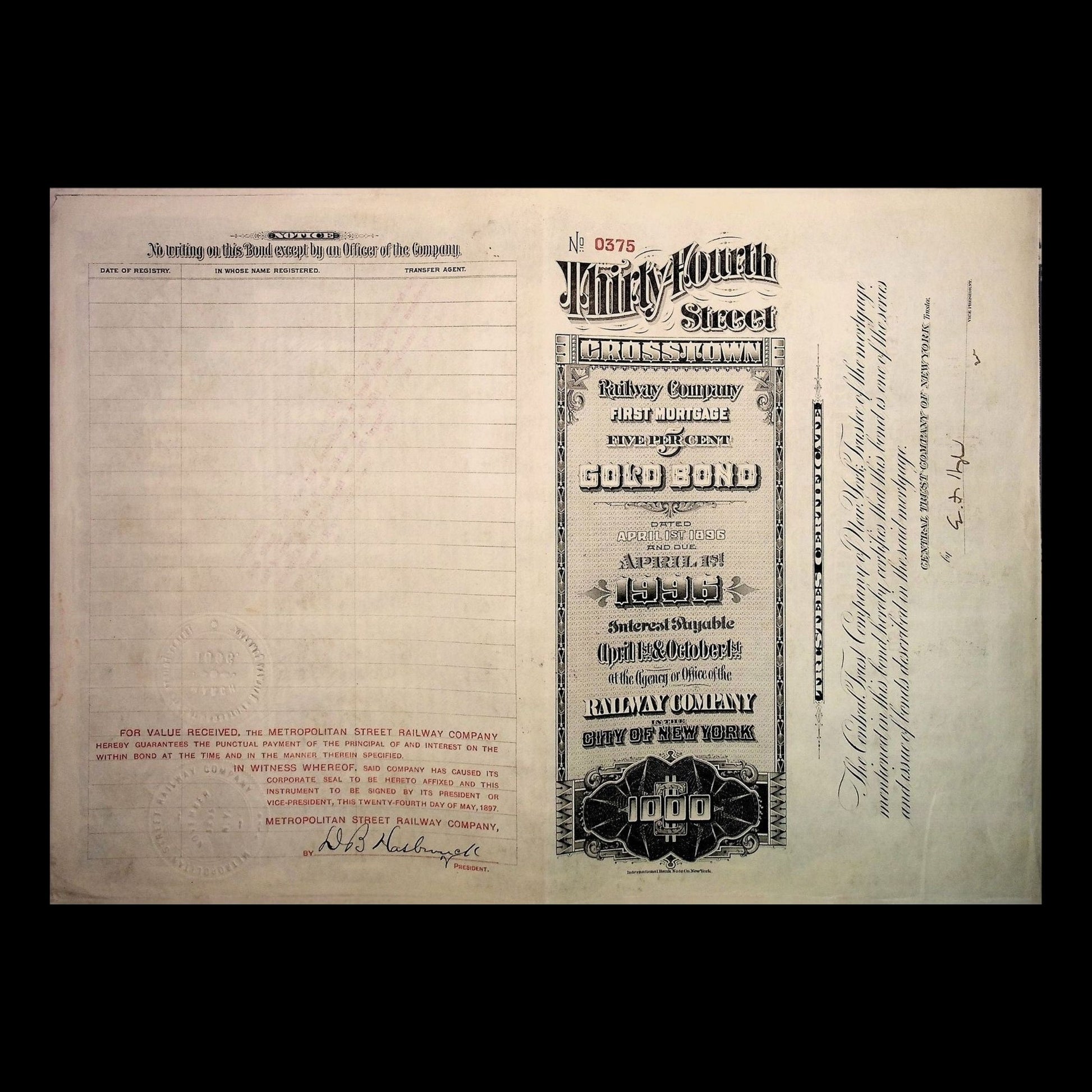 Ninety-Fourth Street Railway Company Stock Certificate