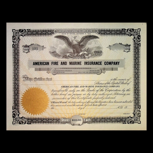 American Fire and Marine Insurance Company Unissued Stock Certificate from early 1900s Nevada