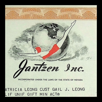 Jantzen Knitting Mills Inc Stock Certificate from 1940 - 1960s