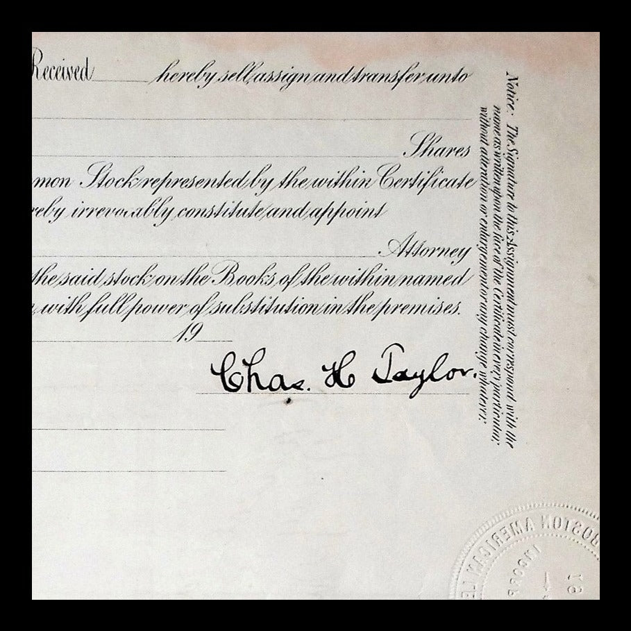 Boston American League Base-Ball Club Stock Certificate from 1913 - Signed by James McAleer Red Sox