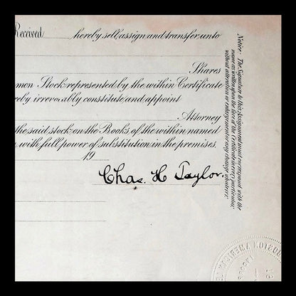 Boston American League Base-Ball Club Stock Certificate from 1913 - Signed by James McAleer Red Sox