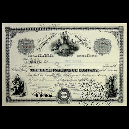 Home Insurance Company Stock Certificate – 1932 New York