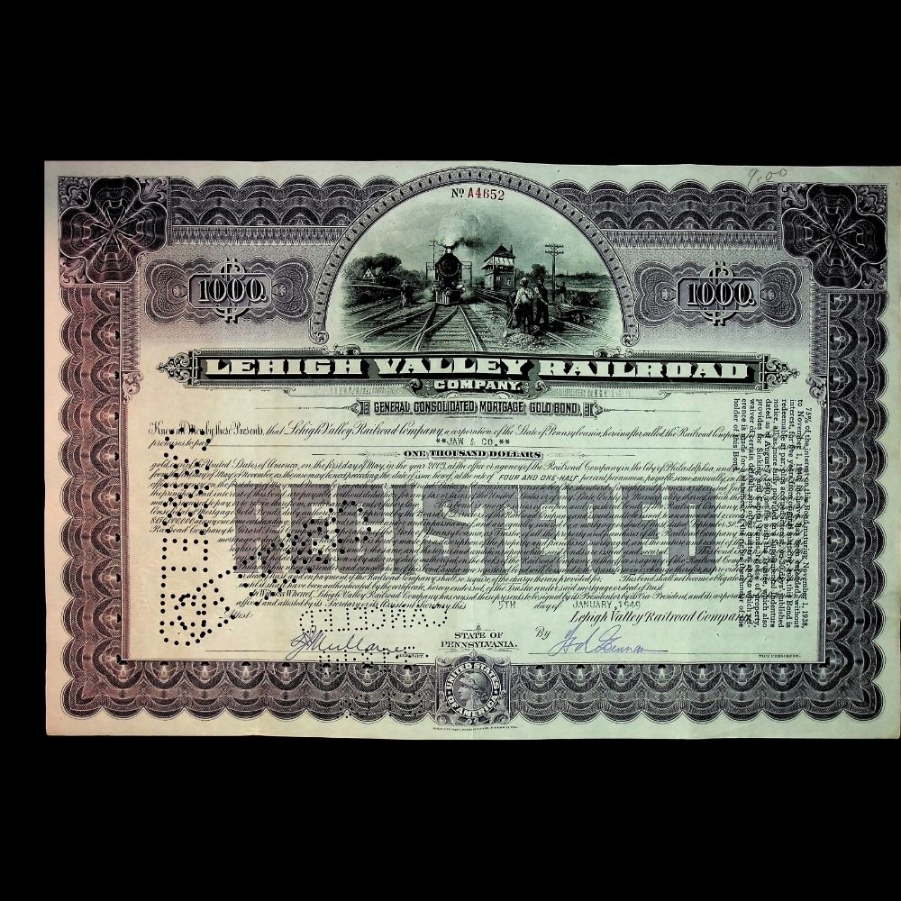 Lehigh Valley Railway (Route of the Black Diamond) Company Gold Bond Certificates from 1940s
