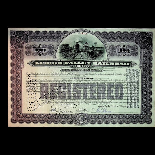 Lehigh Valley Railway (Route of the Black Diamond) Company Gold Bond Certificates from 1940s