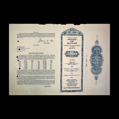 State of Hawaii Bond Certificate from 1988