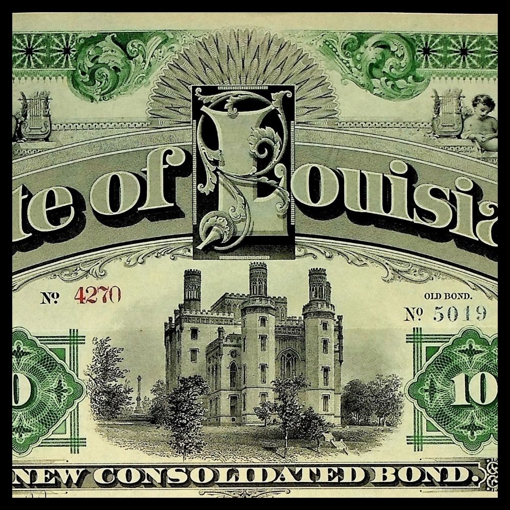 State of Louisiana Bond Certificate from 1892 Signed By Mayor Murphy J. Foster