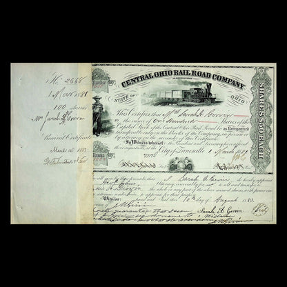 Central Ohio Rail Road Company Stock Certificate from 1881