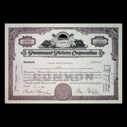Paramount Pictures Stock Certificate from 1960s