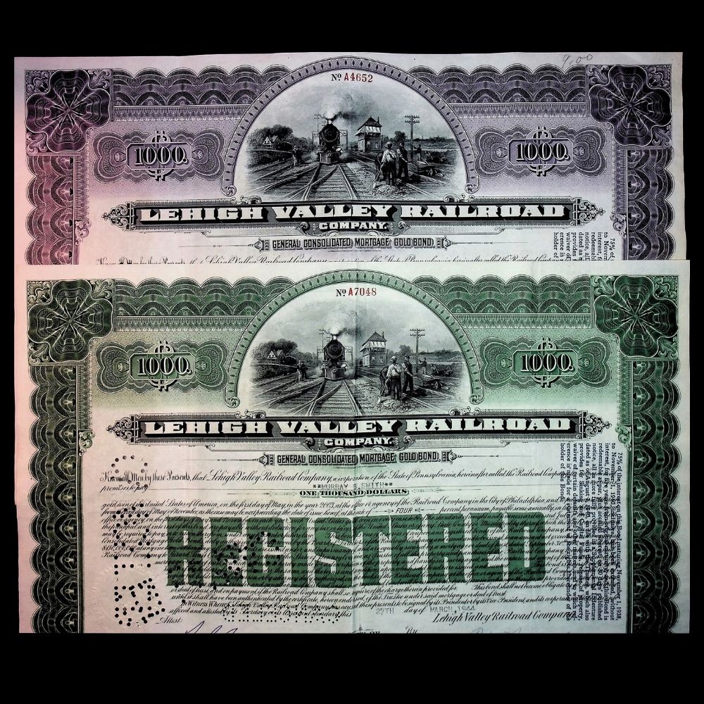 Lehigh Valley Railway (Route of the Black Diamond) Company Gold Bond Certificates from 1940s