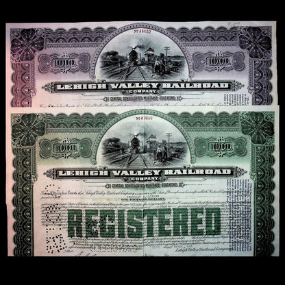 Lehigh Valley Railway (Route of the Black Diamond) Company Gold Bond Certificates from 1940s