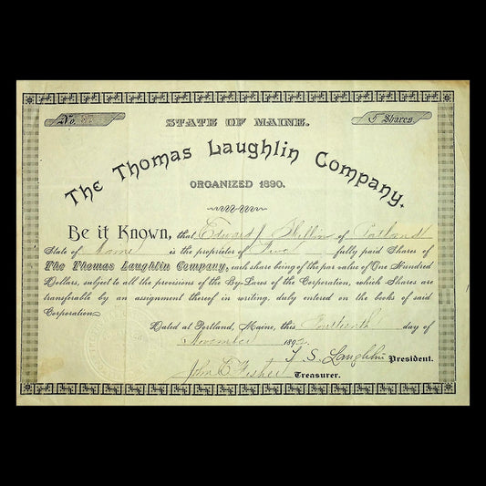 The Thomas Laughlin Company Stock Certificate (from 1891 with signatures!)