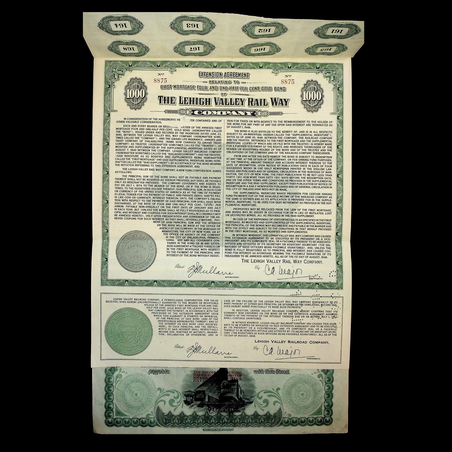 The Lehigh Valley Railway Company (Route of the Black Diamond) Gold Bond Certificate from 1890