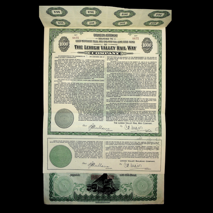 The Lehigh Valley Railway Company (Route of the Black Diamond) Gold Bond Certificate from 1890