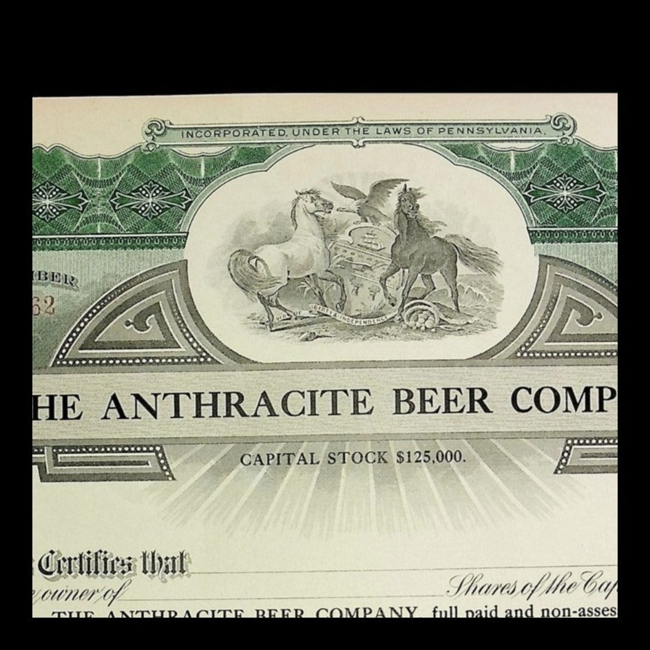 The Anthracite Beer Company Stock Certificate from 1900