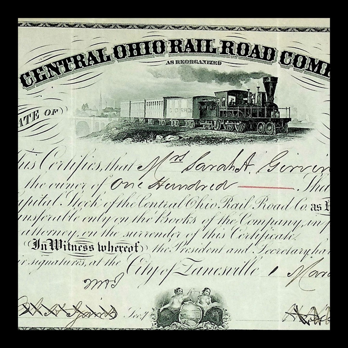 Central Ohio Rail Road Company Stock Certificate from 1881