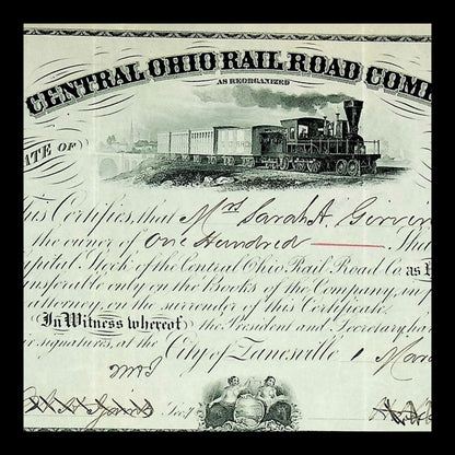Central Ohio Rail Road Company Stock Certificate from 1881