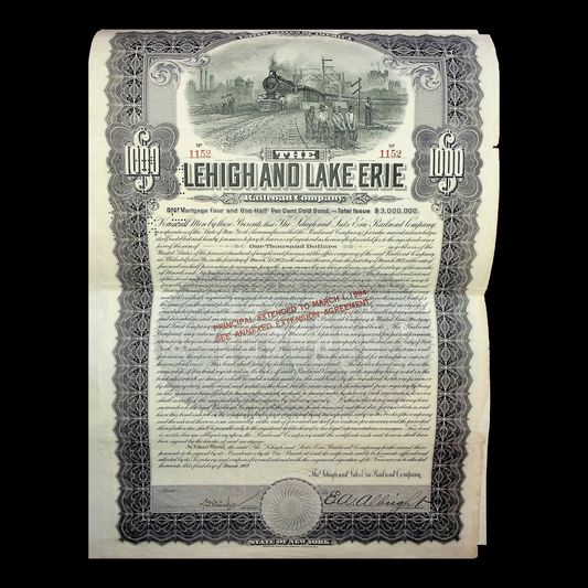 The Lehigh and Lake Erie Railroad Company Gold Bond from 1907