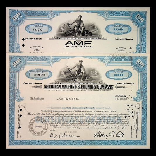 American Machine and Foundry (AMF Bowling) Company Stock Certificate from 1960s–70s