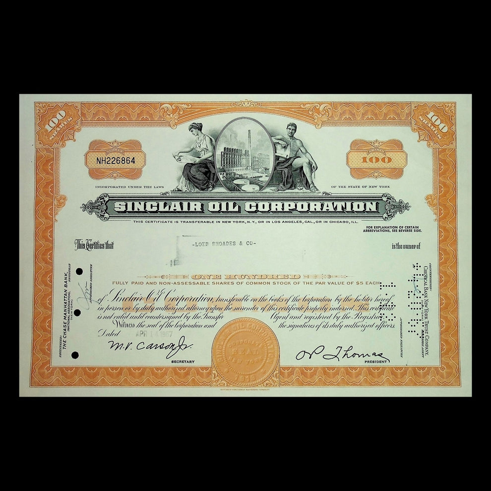 Sinclair Oil Corporation Stock Certificate from 1960s – Ticker History