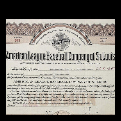 American League Baseball Company of St. Louis Stock from 1936 now Baltimore Orioles