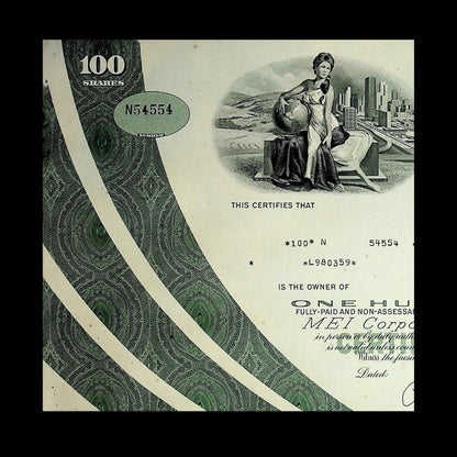 MEI Corporation Stock Certificate from 1980s (Twin City Rapid Transit)