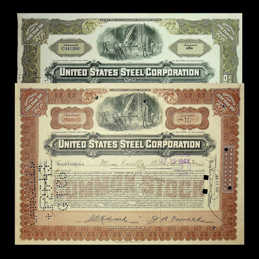 United States Steel Corporation Stock Certificate from 1940s