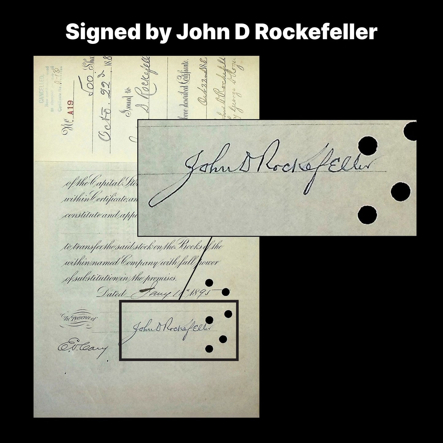 Signed by John D Rockefeller - Northwest Equipment Company Stock Certificate from 1888