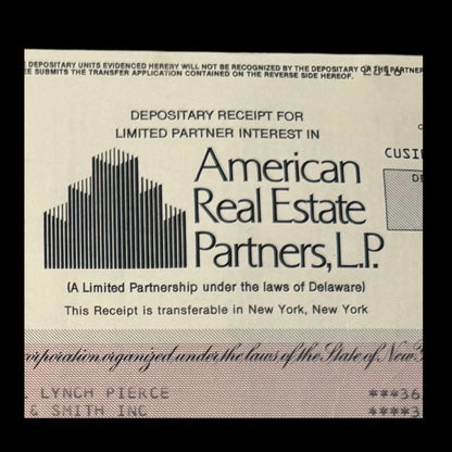American Real Estate Partners, LP (Carl Ichan owned) Deposit Certificate from 1990