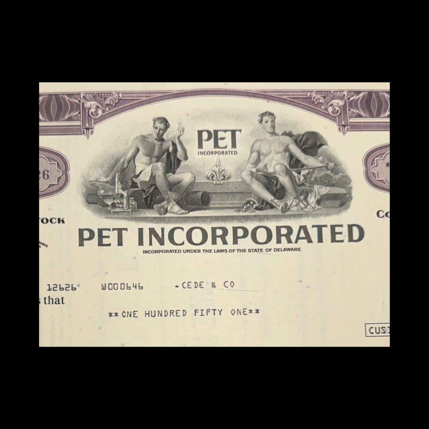 PET Incorporated (now J.M. Smucker/ Dean Foods) Stock Certificate from 1975