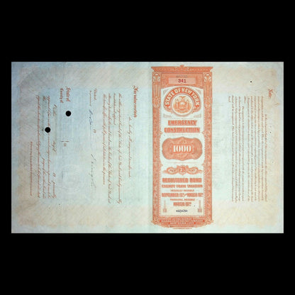 State of New York Emergency Construction Bond Certificate from 1940s
