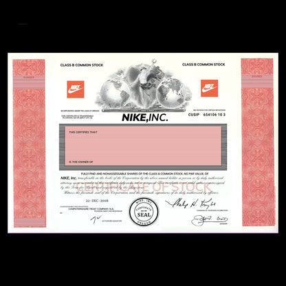 Nike, Inc Stock Certificate Replica Postcard