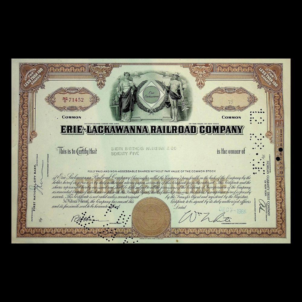 Erie Lackawanna Railroad Company Stock Certificate from 1960s