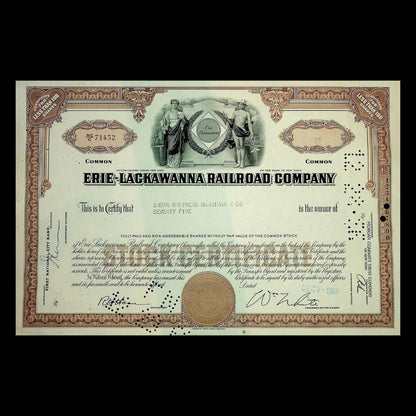 Erie Lackawanna Railroad Company Stock Certificate from 1960s
