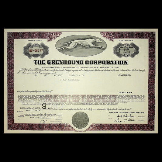 The Greyhound (Bus) Corporation Bond Certificate from 1970s