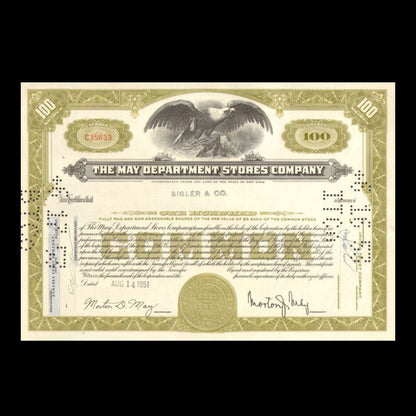 May Department Stores Co（现为 Macys），1941 年股票证书