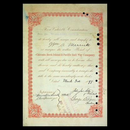 Chicago, Rock Island and Pacific Railroad Bond from 1890s