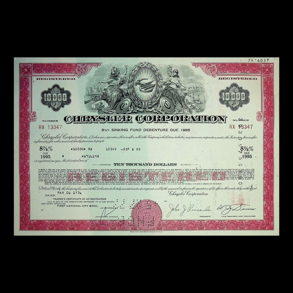 Chrysler Automotive Stock and Bond Certificates from 1970s