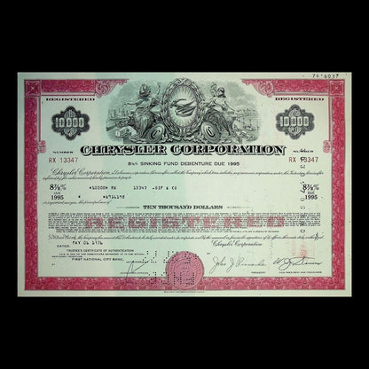 Chrysler Automotive Stock and Bond Certificates from 1970s