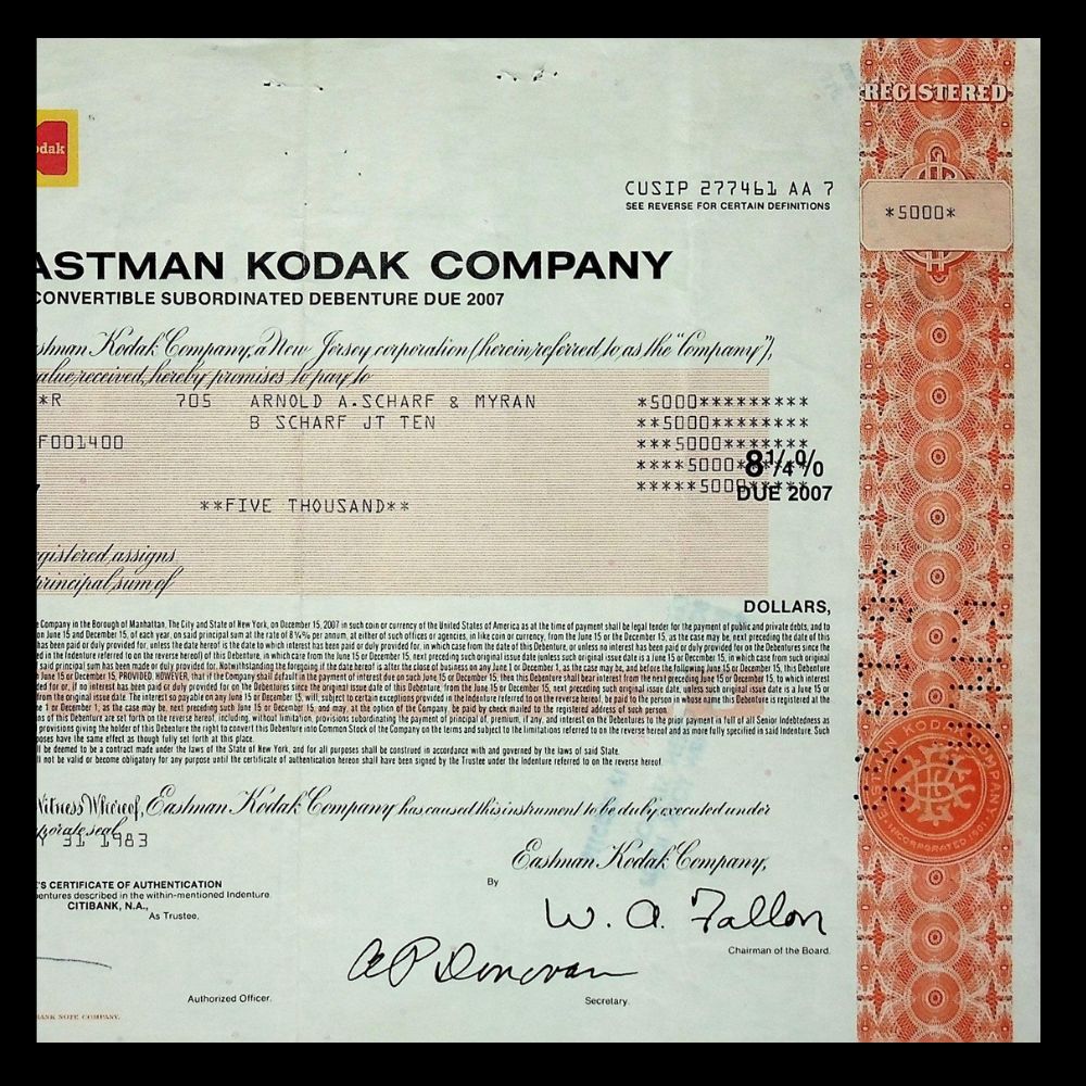 Eastman Kodak Company Bond Certificate 1980 (with astronaut filming)