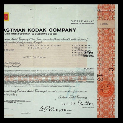 Eastman Kodak Company Bond Certificate 1980 (with astronaut filming)