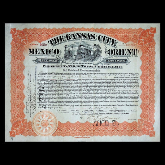 The Kansas City, Mexico Orient Railway Company Stock Certificate from 1907
