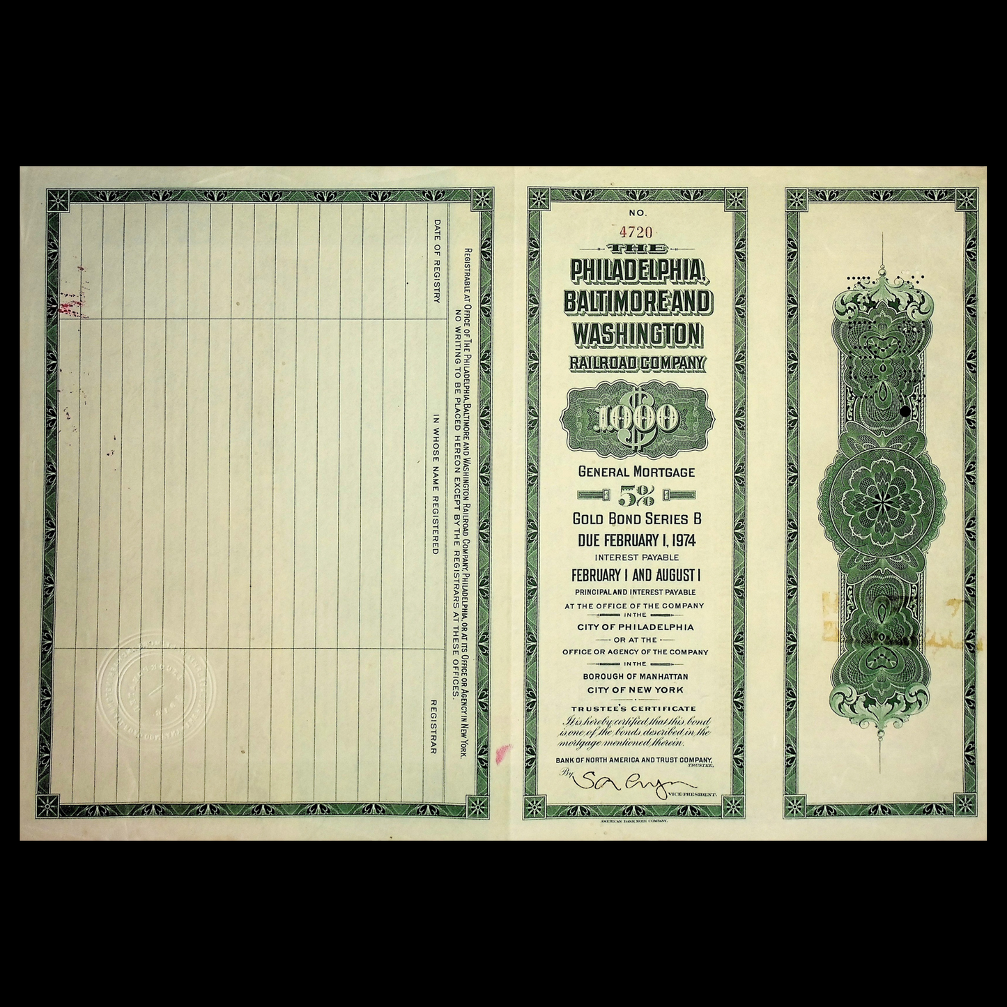 The Philadelphia, Baltimore and Washington Railroad Company Gold Bond from 1924